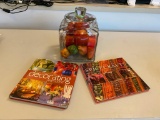 Jar of Artificial Fruit and Two Books, Decorating and Spice Crafts