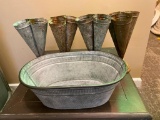 Galvanized Tub and Four Part Flower Holders