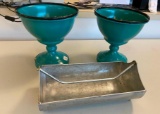 Metal Tray w/ Handle and Two Planters