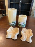 Two LED Resin Candles and Two Open Hand Trays