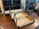 Three Matching Wood Trays w/ Wrought Iron Handles