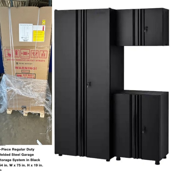 Husky 3-Pc Set Regular Duty Welded Steel Garage Storage System in Black, 54in x 75in x 19in