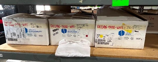 3 Boxes of T-Shirt Blanks, 1-S, 1-M, 30-L, 40-XL, 52-XXL, FRUIT OF THE LOOM & GILDAN 5000 WHITE