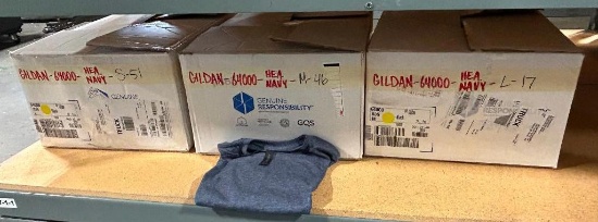 3 Boxes of T-Shirt Blanks, 51-S, 46-M, 17-L, GILDAN 64000 HEATHER NAVY