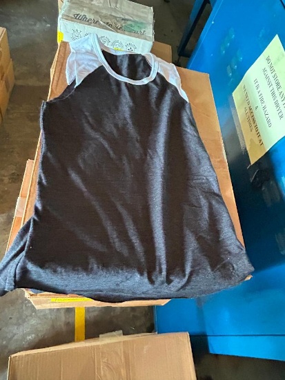 2 Boxes of T-Shirt Blanks, 72-M, 44-S, DISTRESSED BLACK, WHITE TRIM, SLEEVELESS