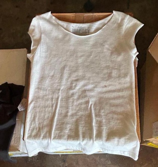 2 Boxes of T-Shirt Blanks, 59-S, 71-M, 17-L, 21-XL, Distressed White Cut-Off Tee