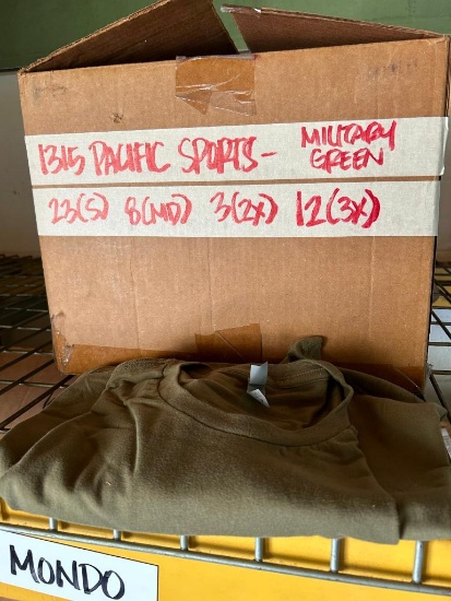 Box of T-Shirt Blanks, 23-S, 8-M, 3-XXL, 12-XXXL, Pacific Sports, Military Green