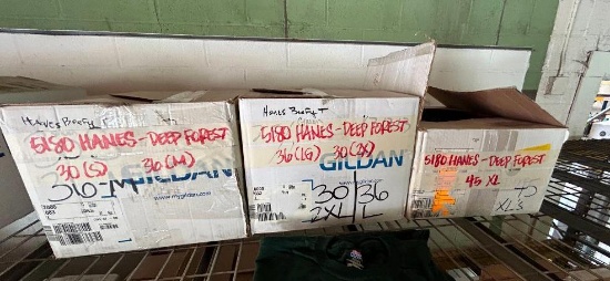 3 Boxes of T-Shirt Blanks, 5180 HANES, DEEP FOREST, 30-S, 36-M, 36-L, 30-XXL, 45XL