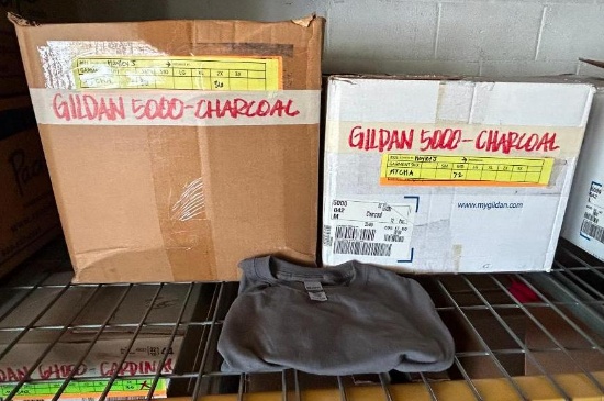 2 Boxes of T-Shirt Blanks, GILDAN 5000, CHARCOAL, 36-S, 36-XXL, 72-M