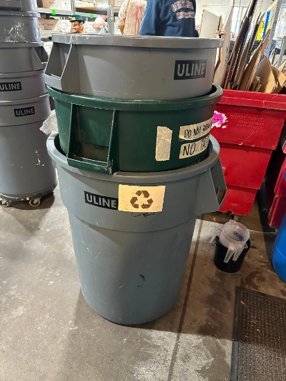 Lot of 3 Industrial Trash Cans