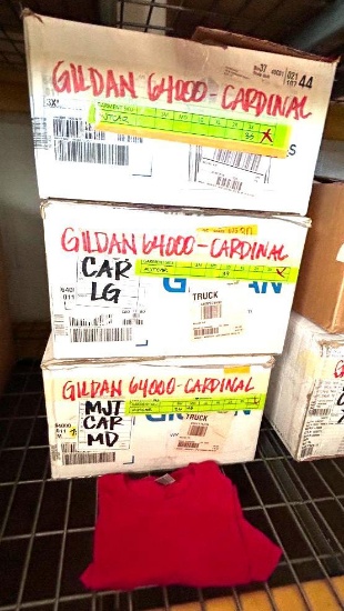 3 Boxes of T-Shirt Blanks, GILDAN 64000, CARDINAL RED, 35-XXXL, 39-L, 36-S, 45-L