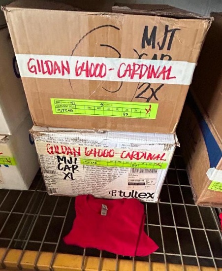 2 Boxes of T-Shirt Blanks, GILDAN 64000, CARDINAL RED, 87-XL, 47-XXL