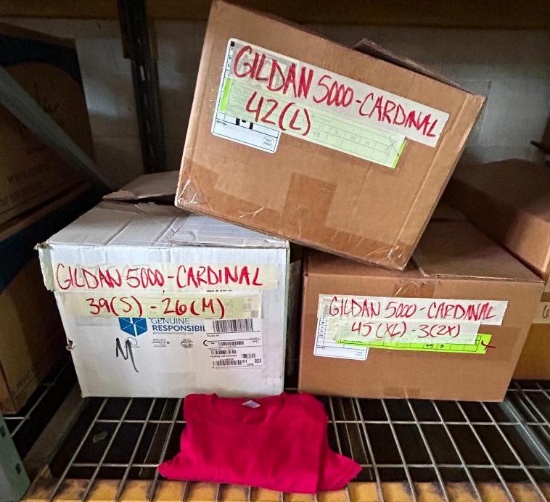 3 Boxes of T-Shirt Blanks, GILDAN 5000, CARDINAL RED, 39-S, 26-M, 42-L, 45-XL, 3-XXL