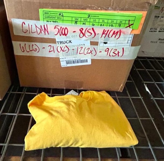 Box of T-Shirt Blanks, Gildan 5000, 8-S, 14-M, 6-L, 21-XL, 12-XXL, 9-XXXL