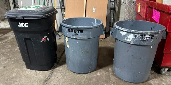 Lot of 3 Trash Cans, 2 BRUTE