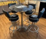 Pub Table w/ Four Matching Bar Stools, Retro Style, w/ Logo on Each Piece, VG Condition