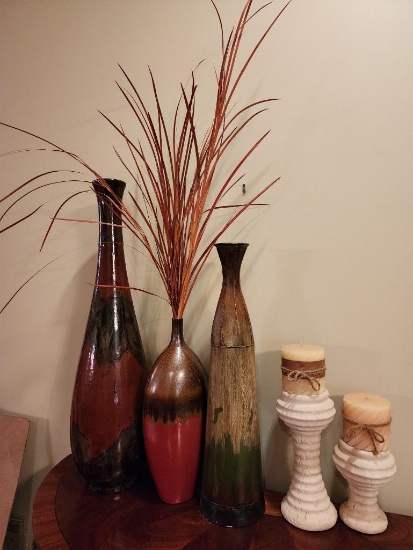 Vases, Candle Sticks & Assorted Candles