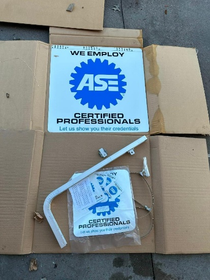 NOS NIB ASE Sign w/ Bracket and Hardware