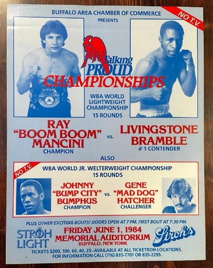 Ray Boom-Boom Mancini vs Livingstone Bramble I, 1984 Onsite Fight Poster 22in x 18in