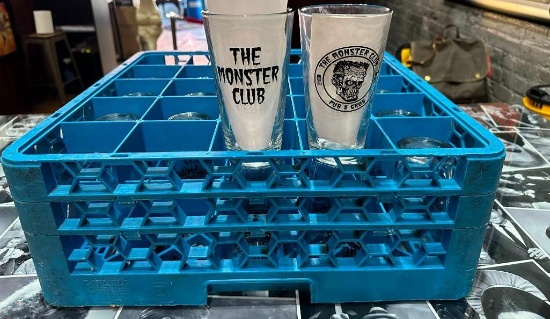 Rack of 25 Monster Club Glass Pint Beer Glasses, 2 Sided Design