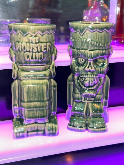 Lot of 2 Tiki Farm Monfra - Monster Club Frankenstein Tiki Mug/Glass #10 Green
