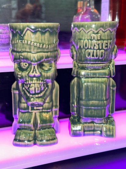 Lot of 2 Tiki Farm Monfra - Monster Club Frankenstein Tiki Mug/Glass #10 Green
