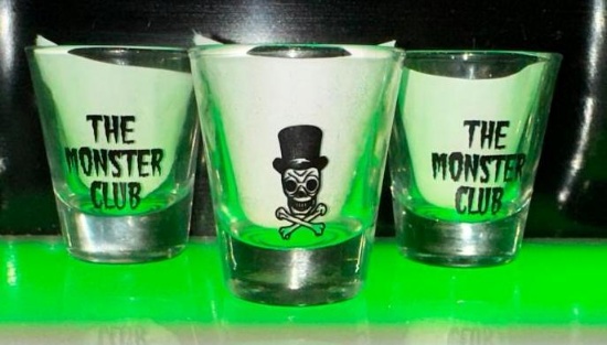 Lot of 3 Monster Club Logo Shot Glasses