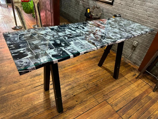 Community Table w/ Custom Horror Movie Theme Wrapped Top & Glass Top Protector