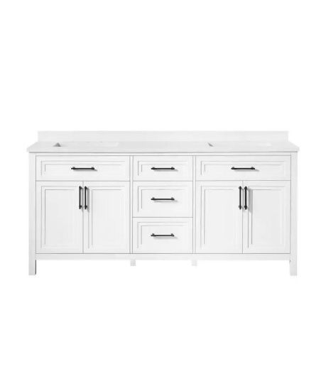 Mayfield 72in x 22in Bath Vanity, White w/ Cultured Marble Vanity Top/Basin