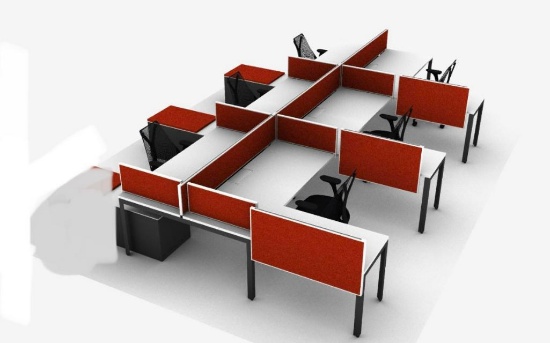 Herman Miller Office Cubicle 6-Unit Workstation, Tackable Fabric Screen