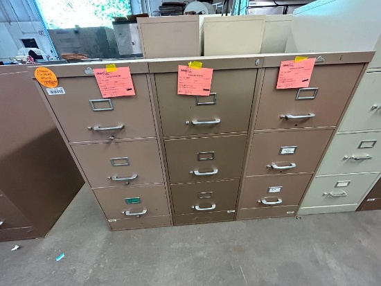 (3) 3-Drawer Metal File Cabinets, No Key, One is Locked