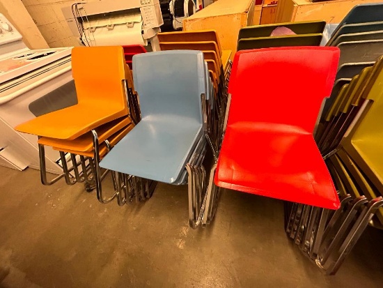 (25) Assorted Colors Plastic School Chairs