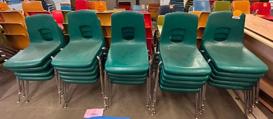(24) Plastic School Chairs in Green