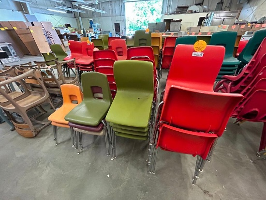 (14) Plastic School Chairs, Small to Medium, Assorted Colors