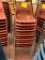 (12) Burgundy Plastic Scoop Seat Metal Sled Leg Chairs 19
