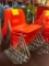 (10) Red Plastic Seat Metal Sled Leg Chairs