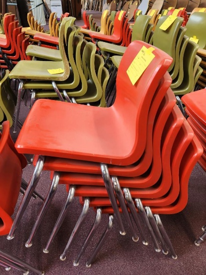 (6) Red Plastic Seat Metal Leg Chairs 17"