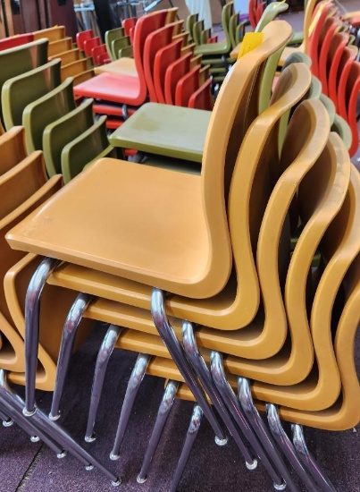 (4) Yellow Plastic Seat Metal Leg Chairs 17"