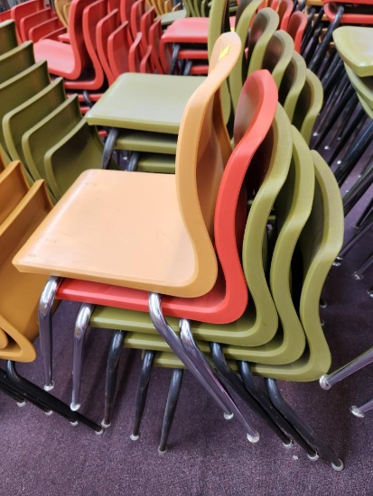 (5) Assorted Color Plastic Seat Metal Leg Chairs 17"