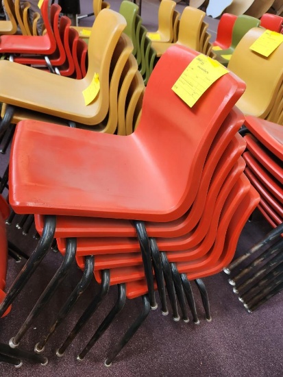 (6) Red Plastic Seat Metal Leg Chairs 17"
