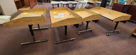 (4) Adjustable Woodgrain Computer Desk w/ Low Sides & Cord Channel 49 1/2" x 31"