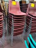 (12) Burgundy Plastic Scoop Seat Metal Sled Leg Chairs 19