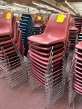 (12) Burgundy Plastic Scoop Seat Metal Sled Leg Chairs 19