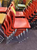 (5) Orange Plastic Seat Metal Leg Student Chairs 15