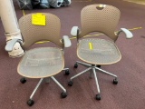 (2) Plastic Back Mesh Seat Swivel Adjustable Chairs w/ Armrests