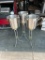 Lot of 2 Stainless Steel Champagne or Bottle Service Buckets w/ Stands
