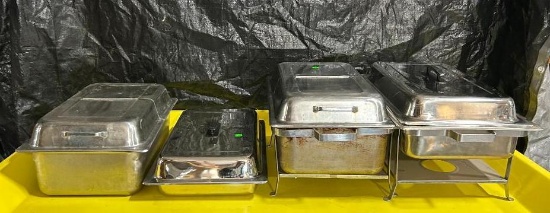 Lot of 4 Full-Size Chafing Pans w/ Lids, 2 Racks