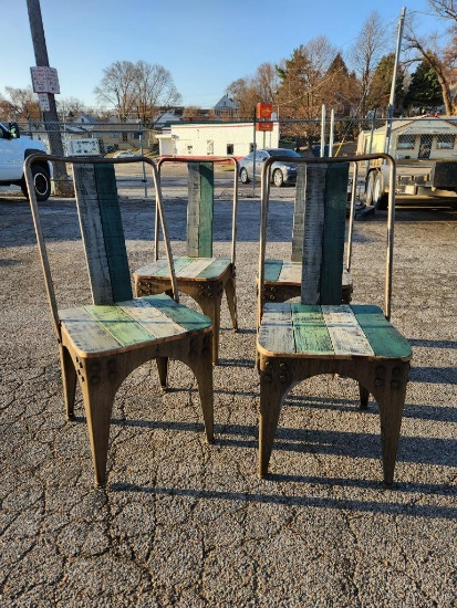 Lot of 12 Rustic Metal and Wood Farmhouse Dining Chairs