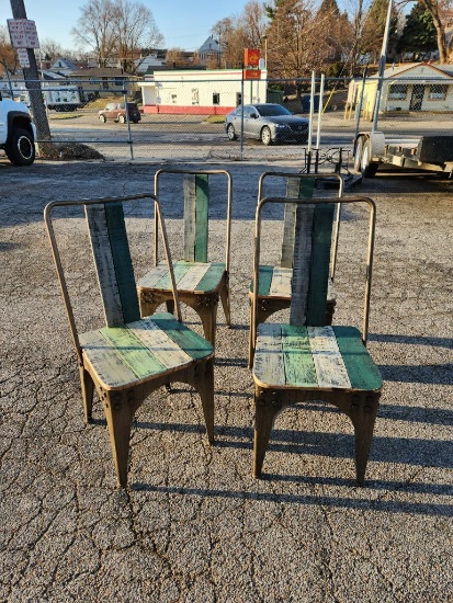 Lot of 12 Rustic Metal and Wood Farmhouse Dining Chairs