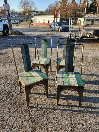 Lot of 12 Rustic Metal and Wood Farmhouse Dining Chairs